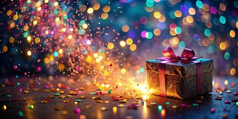 Low Light Giveaway Clipart: Glowing Prize Box & Confetti