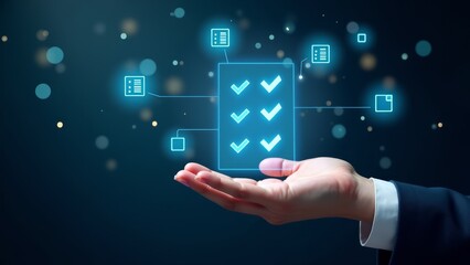 Hand Holding Digital Checklist With Checkmarks