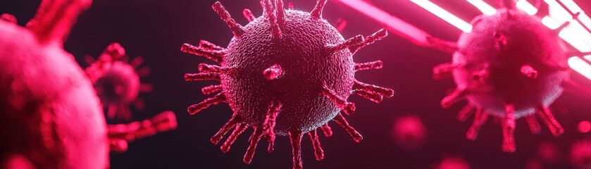 Close-up view of virus cells under neon light