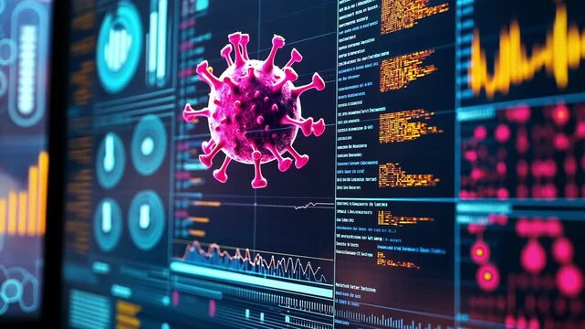 A closeup of a digital monitor showcasing realtime data on stem cell viability and proliferation rates. The glowing graphs and statistics create a visually striking representation of