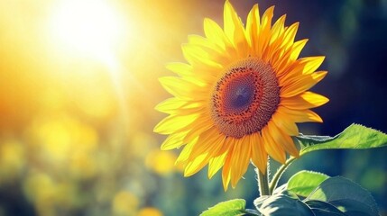 Obraz premium Blooming Sunflower in Golden Light, Symbolizing Youth and Optimism