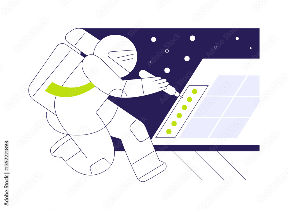 Aufkleber work in open space abstract concept vector illustration.
