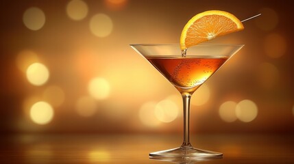 Elegant cocktail in martini glass with orange slice