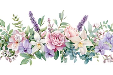 Elegant Watercolor Botanical Illustration &ndash; Roses, Peonies, Orchids & Lilies