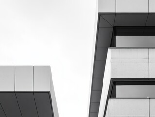Abstract geometric building in urban setting with minimalist composition and negative space on left