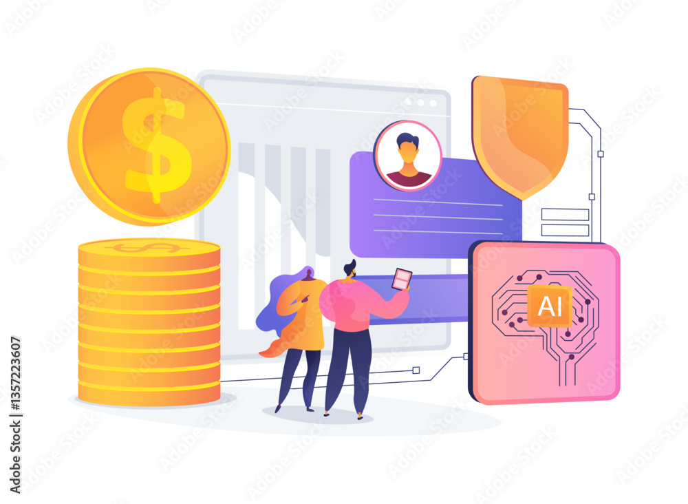 Aufkleber ai-streamlined claims processing abstract concept vector illustration.
