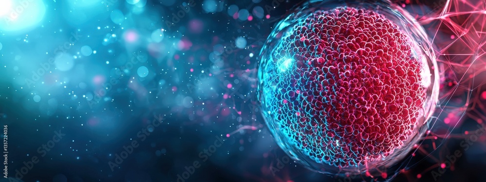 Poster abstract molecular structure with vibrant colors and bokeh effects
