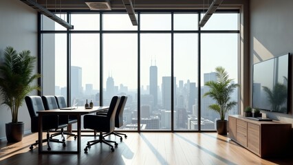 Fototapeta premium Bright Modern Office With City View