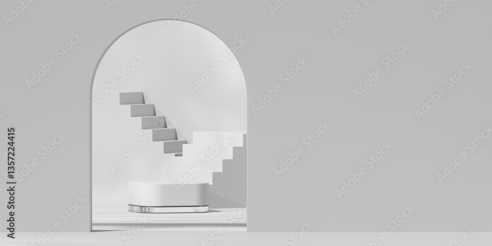 Poster minimal modern white podium platform for product display showcase 3d rendering