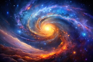 Cosmic Galaxy Double Exposure: Vibrant Nebula Swirl  Stock Photo