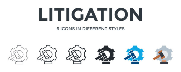 Litigation Icon In Different Style Vector Illustration. Designed In Thin Line, Regular Line, Bold Line, Glyph, Color Fill, And Flat Style Can Be Used For Web
