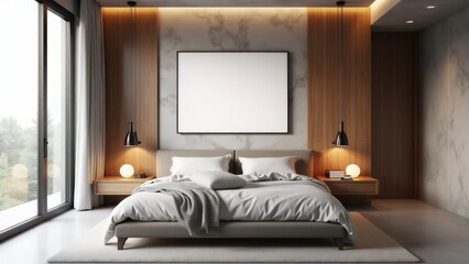 Modern Bedroom Interior With Blank Frame