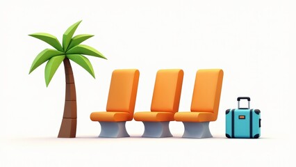 Cartoon Palm Tree And Airport Seats
