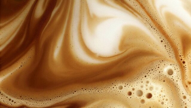 Abstract coffee art background with swirling pattern for creative design. Swirling Coffee Creamer abstract background. Cappuccino and milk foam close-up view.