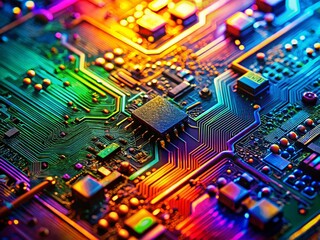 Fototapeta premium Macro Abstract Oscilloscope Waveform Design - Detailed Circuit Board Texture
