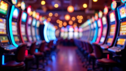 Blurry Image Of Slot Machines In Casino