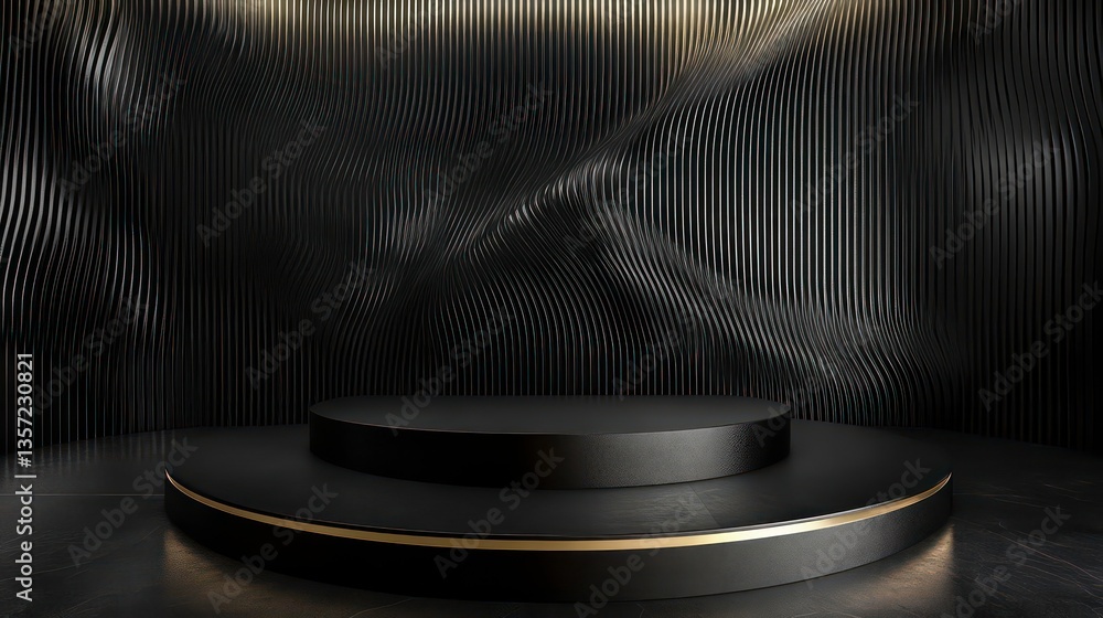 Poster beautiful black abstract luxury background with 3d texture of wavy lines with golden elements and sm