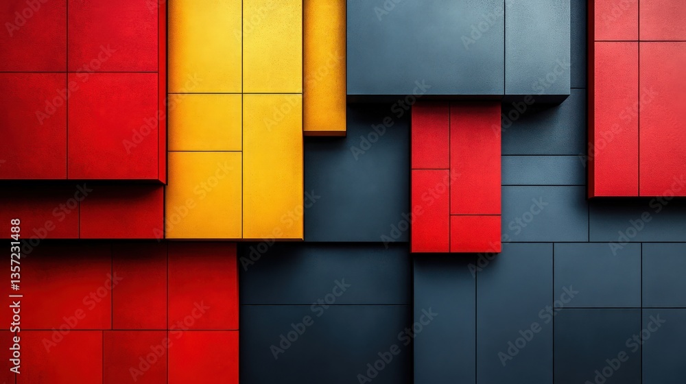 Poster geometric composition with varied elevation and harmonious palette combination