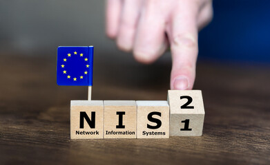 Cubes form the acronym NIS2 (network and information systems .