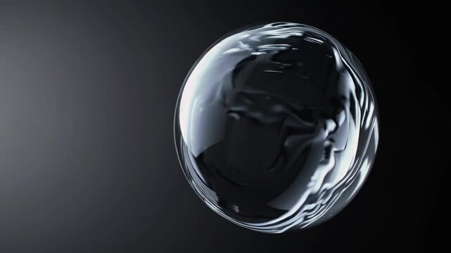 Abstract video of a swirling black and white sphere. Close-up angle highlights texture and reflections against a dark background. Live desktop wallpaper.