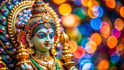 Fototapeta premium Macro Photography of Colorful Indian Deity Ornament, Krishna Theme, HD Wallpaper