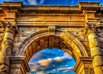 Obraz premium Macro Photography of Keystone Arch Stonework Detail – Architectural Texture