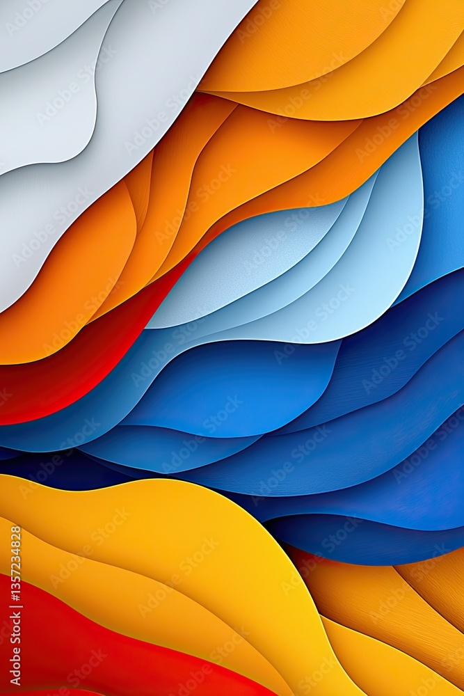 Poster colorful abstract layers of curved paper creating a dynamic visual flow in modern art style