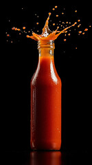 Bold Splash of Flavor: Dynamic image of vibrant red liquid erupting from a bottle against a rich black backdrop. It is a celebration of taste