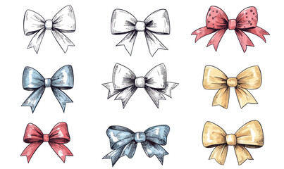 Decorative Gift Bows Vector Set for Christmas and Birthday Present Packaging Design