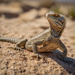 Obraz premium Lizard Resting on a Warm Desert Rock