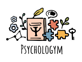 Psychology lessons for school, college or university. Vector flat cartoon icons for students curriculum. Obtaining knowledge about personality and individual traits, psychological tests