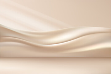 Smooth silk fabric cloth motion background for presentation, goods display or advertisement. Vector 3d realistic premium composition with luxurious exhibition. Fashion and cosmetics products
