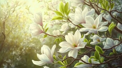 Serene Springtime: A Digital Painting of Magnolia Blossoms