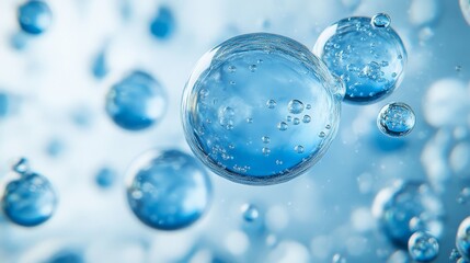 Fototapeta premium Glowing Blue Spheres, Abstract Macro of Bubbles on Light Background, Shallow Depth of Field.