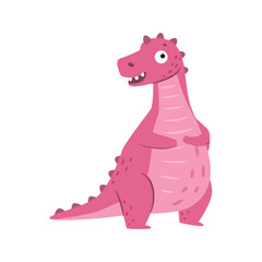 Tyrannosaurus rex with spots on skin, isolated carnivorous dino with shocked facial expression. Vector Cretaceous period dinosaur with crests on body and small arms. Funny predator horrified
