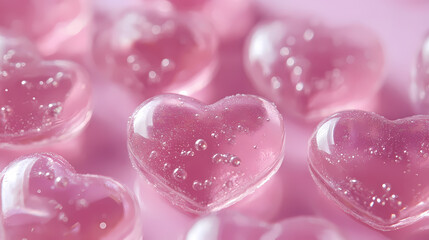 Fototapeta premium Pink Transparent Hearts on Pink Background