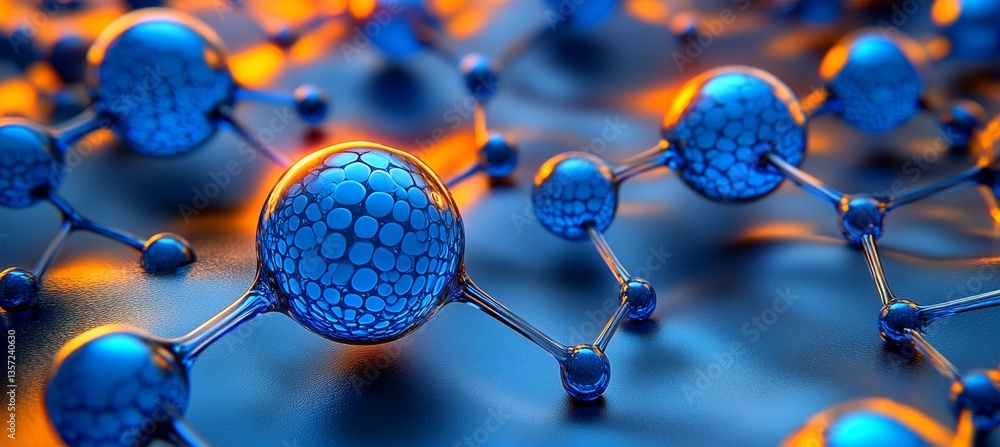 Poster network of glowing orbs with radiant lines connecting in a futuristic technological representation
