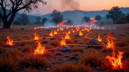 Watch duty in action as firefighters combat a large, wild brush fire.