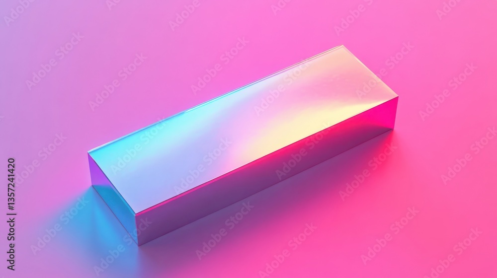Poster holographic prism rectangular block on pink background