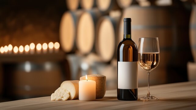 A candlelit wine cave with a private wine and cheese experience romantic ambiance intimate setting elegant decor luxury dining cozy atmosphere