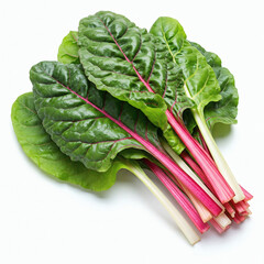 Fresh swiss chard leaves isolated on white background. Top view.