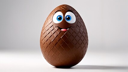 A chocolate egg with a smiley face on it's face.