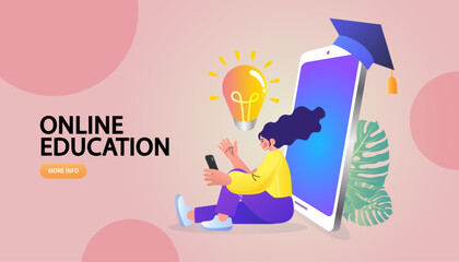 E-learning, video tutorial, online education. home schooling. internet class. Modern workplace, open book on laptop screen. Web courses or tutorials concept. Flat vector illustration.