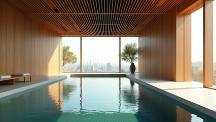 Fototapeta premium Indoor Pool With City View