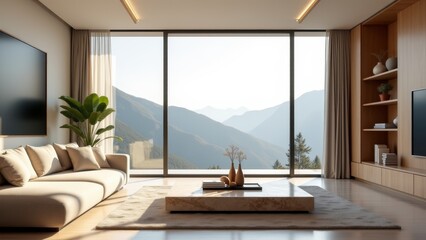 Modern Living Room With Mountain View