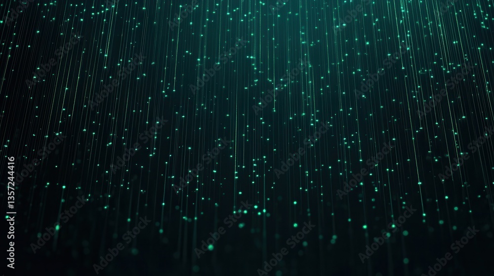 Poster ethereal glow: teal strands of light cascading down against a dark background, creating a magical fe
