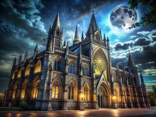 Fototapeta premium Dark Gothic Architecture Night Photography Wallpaper
