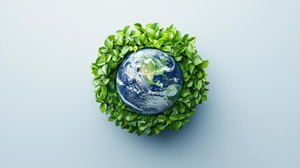 Fototapeta premium A globe surrounded by vibrant green leaves representing environmental sustainability and global awareness.