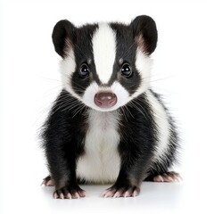 Obraz premium Adorable Baby Badger Portrait Against White Background