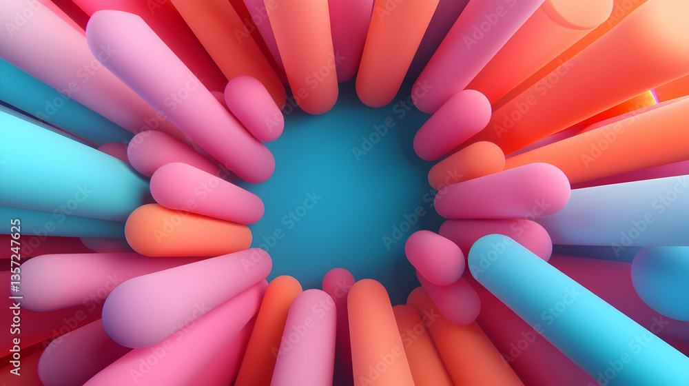 Poster abstract background of spinning multicolored cylindrical columns